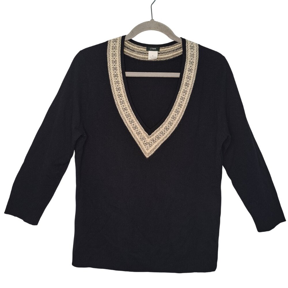 J. Crew 100% Lambswool Black V-Neck Pullover Sweater Size XL